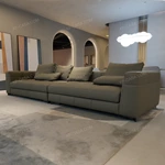 Structured Grid-Stitched Modular Top-Grain Leather Sofa with Deep Lounge Seating